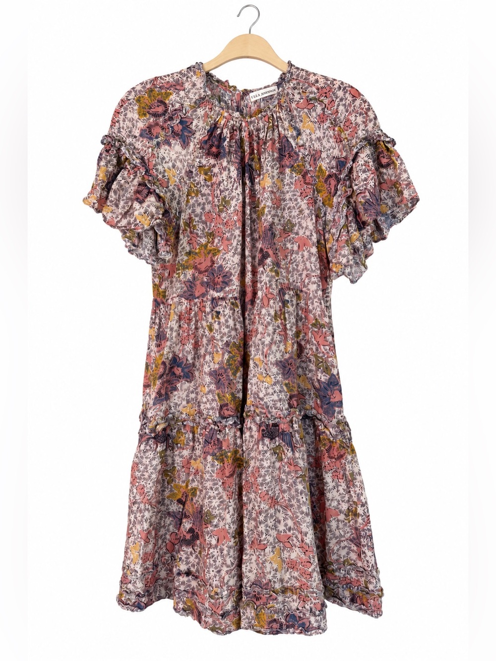 Ulla Johnson Delia Floral Ruffle Tiered Mini Dress Ivory Size 6